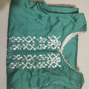 front Work Green Kurta