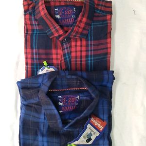 Indigo Check Cotton Shirt For Men (Pack Of 2)