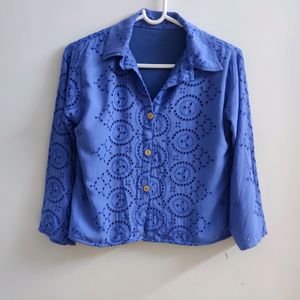 Cut-work Shirt in Powder Blue Colour