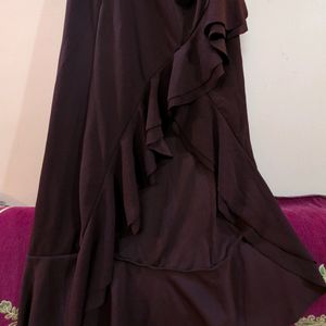 Burgundy Cotton Maxi Dress , With One Leg Split