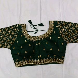 Partywear Bottle Green Heavy Work Blouse