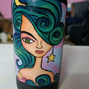 Handpainted Abstract Bottle Art/ Vase