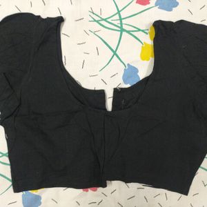 Black Cotton Blouse Size 36 Short Sleeves Puffed