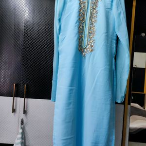 Sky Blue Ethnic Kurti With Neck Detailing