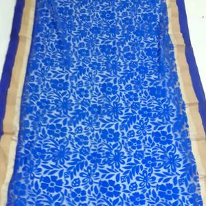 Dupatta velvet flower designer piece colour blue