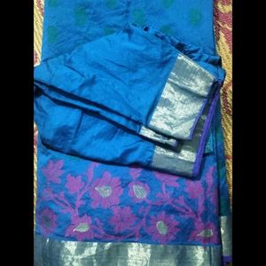 Beautiful Blue Saree. With Blouse .