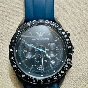 Men’s Emporio Armani Black Dial Blue Belt Watch