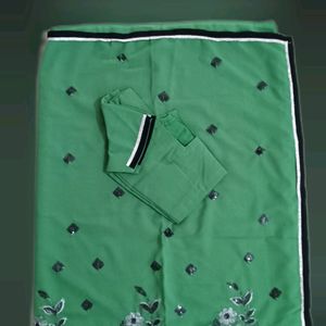 Shiffon Green Saree Work