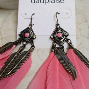 Branded PINK Feather Earrings