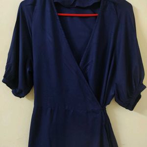 Women Navy Blue Wrap Around Dress