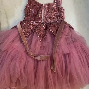 PINK SEQUIN NET HEAVY LAYERED FROCK