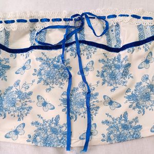 Blue Floral Embroidery Corset Top