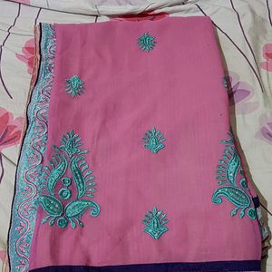 Pink And Cream Colour Saree