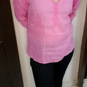 Zara Women Pink Cotton Full Sleeve Tunic Top