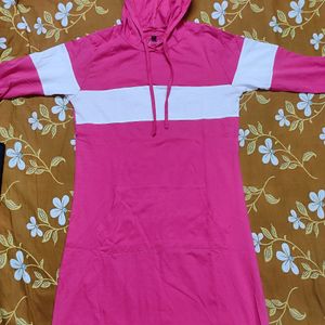 Women's Solid Pink Hoodie Cotton Bodycon Dress