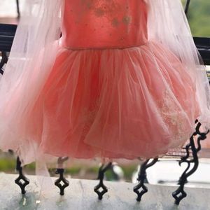 Fancy Peach Ruffle Peplum Gown