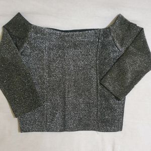 Grey Embellished Velvet Crop Top