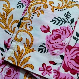 New White Floral Double Bedsheet + 2Pillow Cover