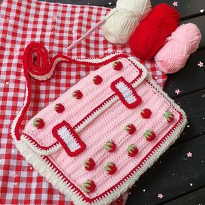 Crochet Messenger Strawberry Slingbag