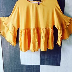 Women Branded Solid Casual Mustard Peplum To