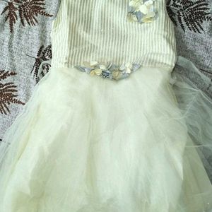 Sleeveless Cream Colour Net Frock