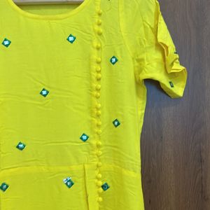 Anarkali Yellow Embroidery Kurta For Women