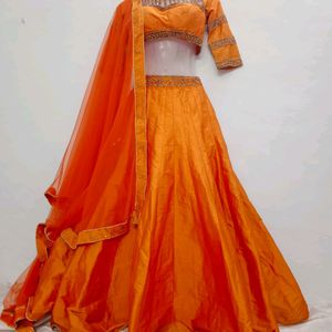 Orange Sequin Wedding Lehenga Choli