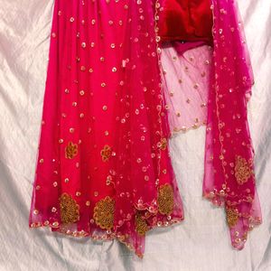 Rose-pink Embroidery Lahenga-choli