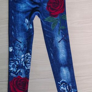 Blue Floral Print Leggins