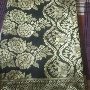 Black Banarsi Silk Saree With Stiched Blouse