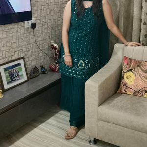 Green Embellished Sharara Suit Set