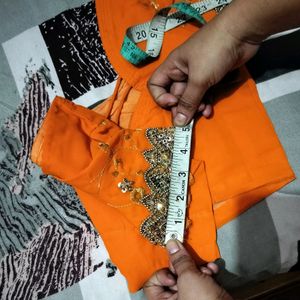 Embroid Party Wear Orange Saree