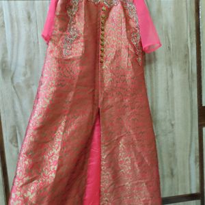 Pink Ethnic Front Cut Gown For Women