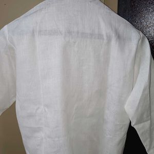 White New Cotton Linen Kurta