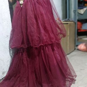 Dark Wine Colour Designer Long frock net