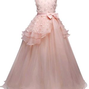 Peach Embellished Girls Dreamy Ball Gown