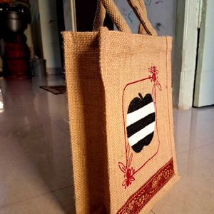 Hand-painted Jute Lunch/Shopping Bag