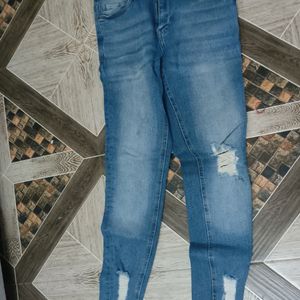 Blue Washed Ripped Skinny Jeans