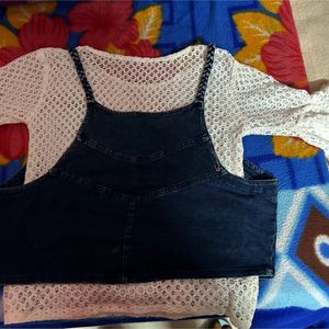 Beautiful White Net Top With Combo Of Denim Coty