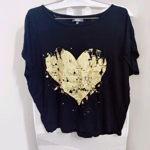 Black Crop Top With Gold Heart