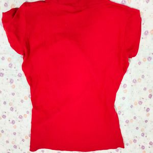 Red High neck Half Sleeve Top