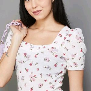 White Printed Floral Top Women