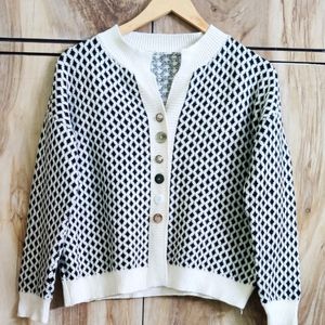 Offwhite & Black Designer Cardigan Size-38