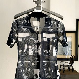 Y2k Shein Graphic Print Mesh Shirt