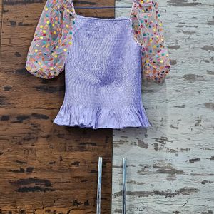 Lavender Net Bell Sleeves Top