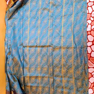 Teal Semi Silk Saree With 38 Size Blouse