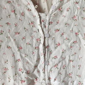 Cute White Aline Dress (Smal Floral Print)