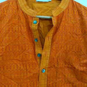 Fabindia Orange Printed Men's Short Kurta