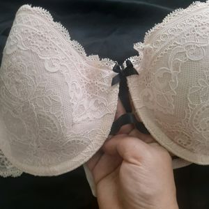 Baby Pink With Black Strap Bra