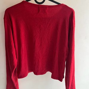 Red Ribbed Sweater Top